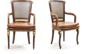 Maison Forest A pair of gilt-bronze mounted mahogany armchairs in Louis XV style, Paris, late 19th century