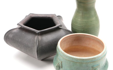 Mangum Pottery Pentagonal Planter with Other Ceramic Vases
