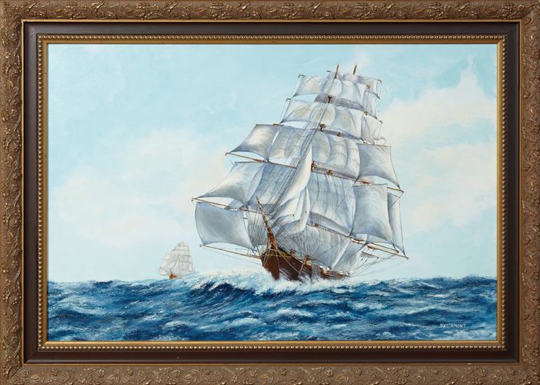 Marchmont, "Ships in Full Sail," 20th c., oil on