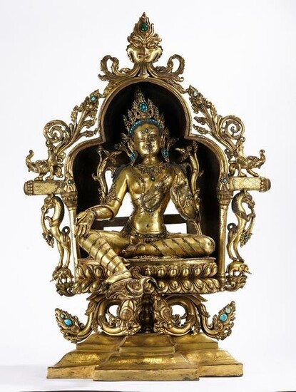 Massive Sino Tibetan Gilt Bronze Figure of Tara