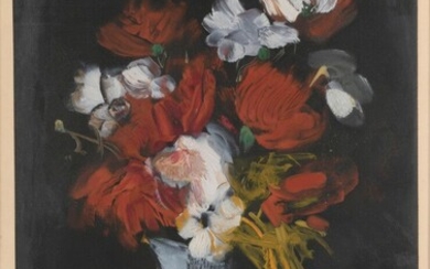 Maurice de VLAMINCK (1876-1958) d'après. Vase de fleurs sur fond noir. Héliogravure en couleurs. Signé...