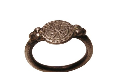 Medieval, Crusaders Era Antique medieval finger ring with cross symbol made of silver, collection Templar ring? Crusader Ring