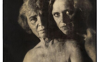 Melanie Manchot, German b.1966- Double portrait, Mum and I, 1996; silver gelatin print and mixed media laid down on canvas, signed, titled and dated 1996 on the reverse, 146x112cm (ARR) Provenance: Private Collection, London