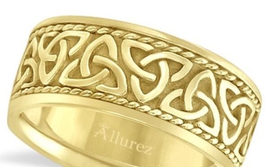Mens Hand Made Celtic Irish Wedding Ring 14k Yellow Gold 10mm