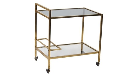 Mid Century Modern Brass and Glass Dessert Cart, early 20th c., H.- 28 1/2 in., W.- 26 in., D.- 18 i