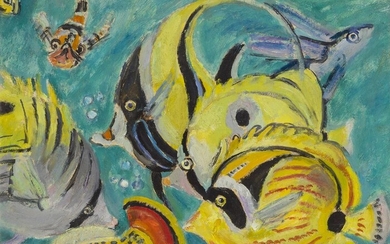 Mildred Bendall, French 1891-1977- Poissons tropicaux; oil on panel, signed upper right, 36 x 45cm (ARR) Provenance: Whitford Fine Art, London, where purchased by the present owner. Note: This work is a typical piece by the French painter Mildred...