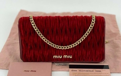 Miu Miu Cerise Red Leather Velvet Wallet on a Chain WOC