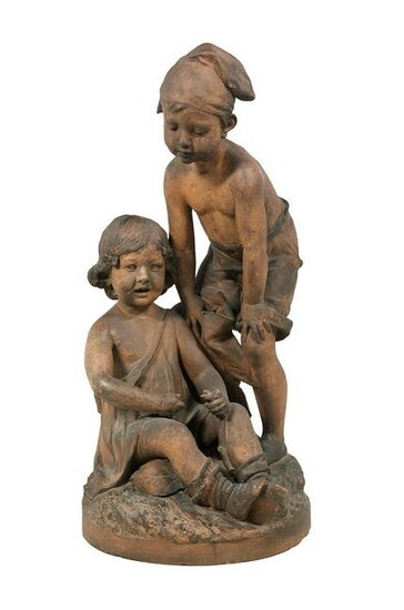 Molded Terracotta Figure of Two Children