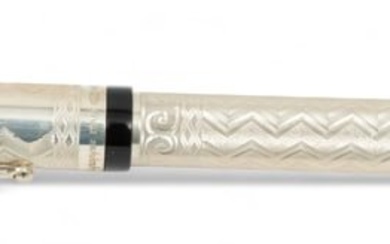 Montegrappa (Italian) 'Cosmopolitan' Sterling Silver Fountain Pen, H 2.5" W 9" Depth 5.75"