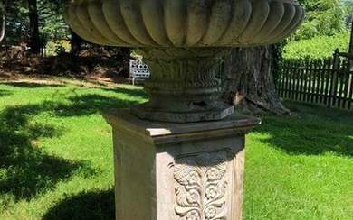 Monumental Travertine Urn on Plinth