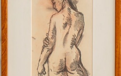 Moses Soyer Standing Female Nude Charcoal & Crayon