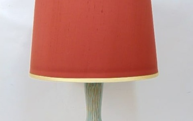 Murano table lamp with shade, light blue designs over gold, height is 30.5"