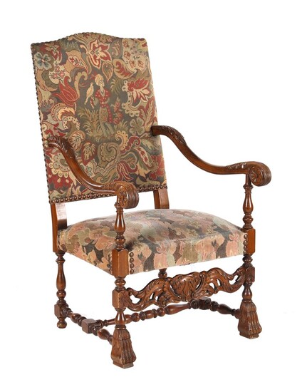 (-), After antique model armchair with floral upholstery,...