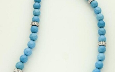 Natural turquoise and diamond beaded necklace.