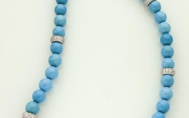 Natural turquoise and diamond beaded necklace.