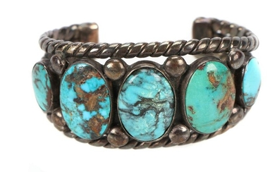 Navajo Bisbee Turquoise Silver Cuff Bracelet