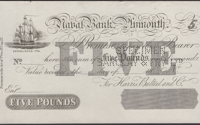 Naval Bank Plymouth (Devonport), for Harris, Rosden, Harris & Co,, proof £5,...