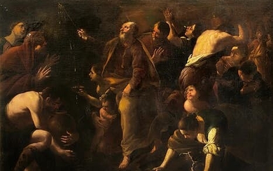Neapolitanischer Maler des 17. Jahrhunderts, MOSES SCHLÄGT DAS WASSER AUS DEM FELSEN