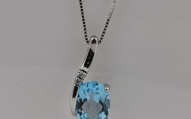 Necklace - 18 kt. White gold Aquamarine - Diamond