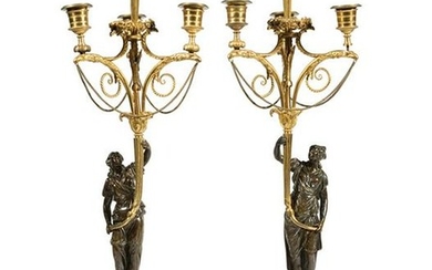 Neoclassical-Style Gilt, Patinated Bronze Candelabra