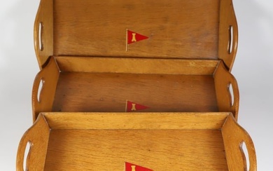Nest of Three Vintage English Oak Yacht Club Serving Trays