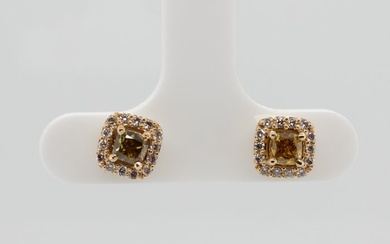 No Reserve Price - 0.71 tcw - Fancy Intense Yellow - 14 kt. Yellow gold - Earrings Diamond