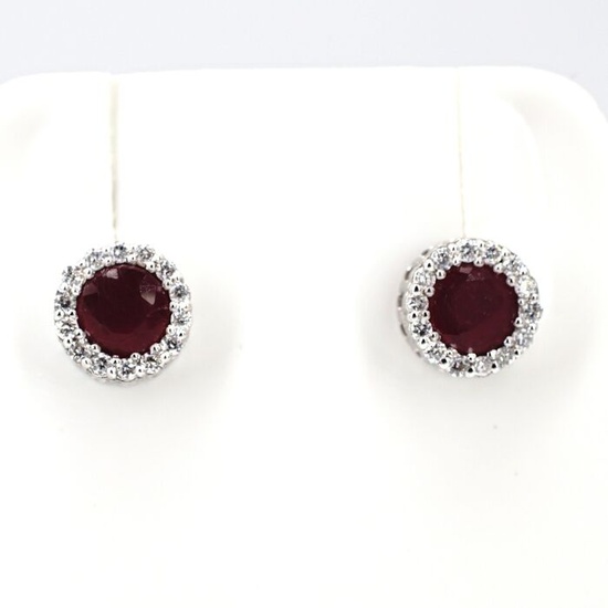 '' No Reserve Price '' - 18 kt. Gold - Earrings - 0.84 ct Diamond - Rubies
