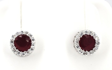 '' No Reserve Price '' - 18 kt. Gold - Earrings - 0.84 ct Diamond - Rubies