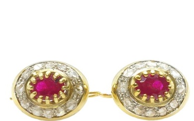 No Reserve Price - Earrings Silver, Yellow gold Ruby - Diamond