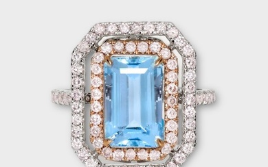 No Reserve Price - IGI 4.73 tw - Cocktail ring - 14 kt. White gold Aquamarine - Diamond