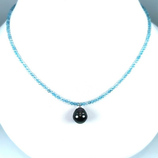 No Reserve Price - Tahiti Peacock drop Ø 11,4x13 mm - 18 kt. Tahitian pearl, White gold - Necklace - Apatites