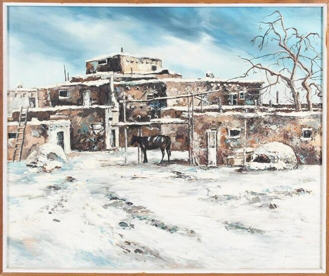 Oil Painting of Taos Pueblo In Winter
