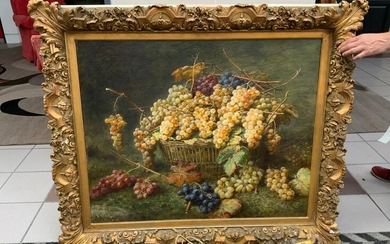 Oil on canvas large fruit basket still life