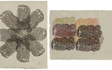 Olga Blinder (1933-2008, Paraguayan), Two woodcuts on Japanese paper, 1970