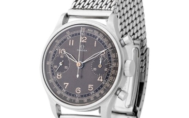Omega. Unusual and Special Chronograph Wristwatch in Steel, reference CK 2077, With Black Tachometer Scale. Part of the John Golberger Omega’s Book