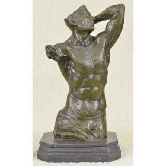 Original Signed Bronze Male Torso Sculpture