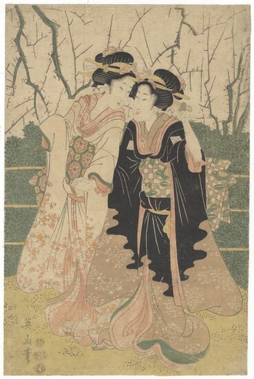 Original woodblock print - Mulberry paper - Woman - Kikukawa Eizan (1787-1867) - 'Two Beauties' 梅見 - Japan - 1811 (Bunka 8)