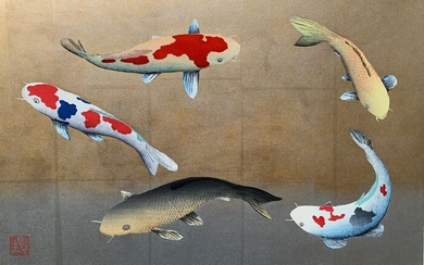 Original woodblock print - Mulberry paper - koi, fish - Kunio Kaneko (b 1949) - "Birthday" - Hand-signed and numbered by the artist 20/150 - Japan - 2019