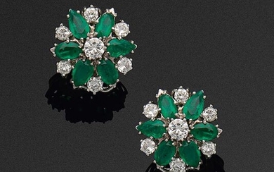 Pair of representative emerald-brilliant earclips