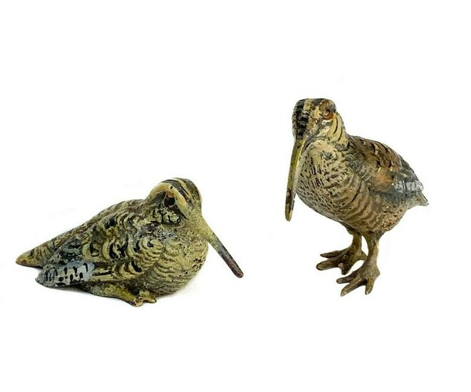 Pair Austrian Cold Painted Bronze Woodcock Figurines