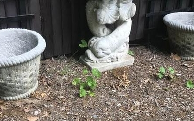 Pair Cast Stone Lattice Motif Garden Planter Pots