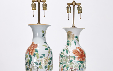 Pair Chinese famille rose porcelain vase lamps