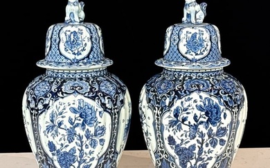 Pair Delft Blue And White Lidded Jars