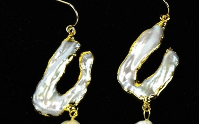Pair Gold Cultured Baroque & Blister Pearl Earring