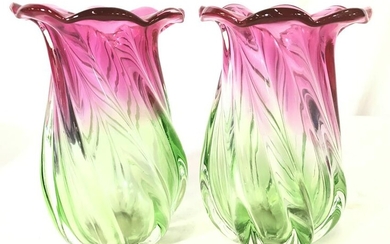 Pair Hand Blown Art Glass Vases