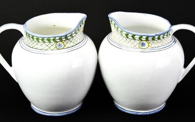 Pair Hand Painted Portuguese Pitchers for B Altman