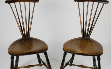 Pair Of English Oak Brace Back Windsor Side Chairs