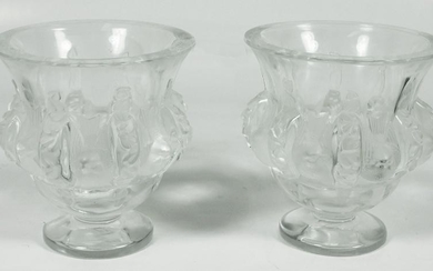 Pair Of Lalique Budgie Vases (As Is)