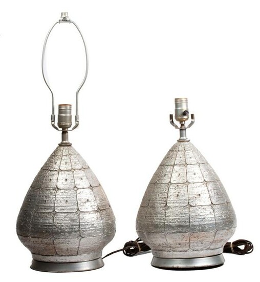 Pair Silver Mid Century Modern Lamps