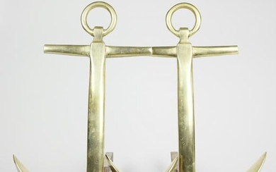 Pair of Brass Anchor Andirons, Mid Century